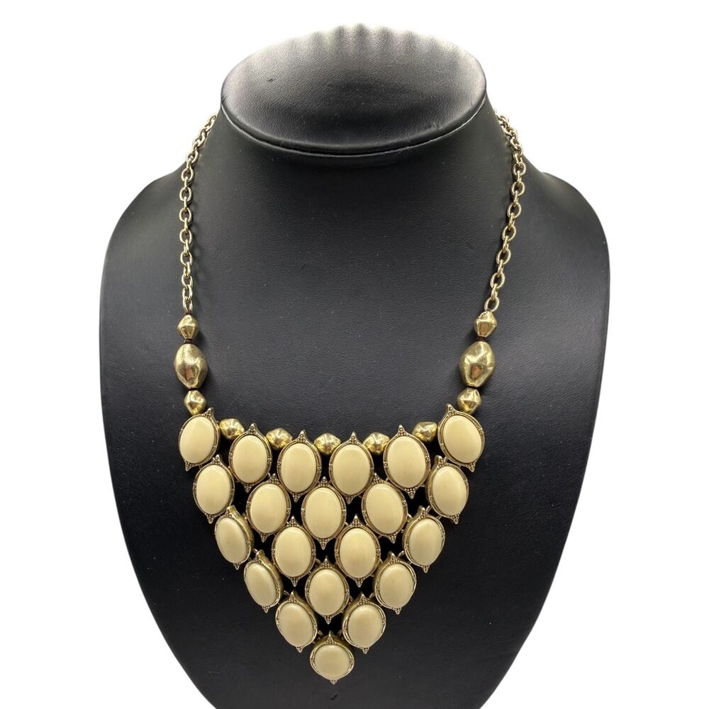 Lucky Brand Boho Chic Geometric Cream Stone Bib Necklace 16” - 18”